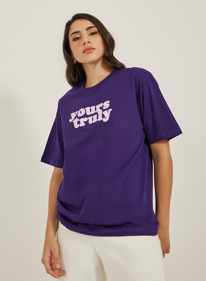 Styli Slogan Print Round Neck Oversized T-Shirt - Image 3